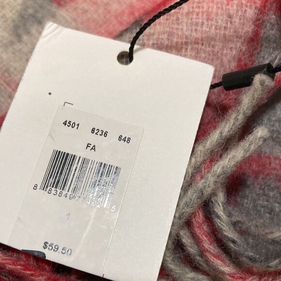 Calvin Klein red and gray plaid logo print wool cashmere scarf new with tags - Picture 6 of 7